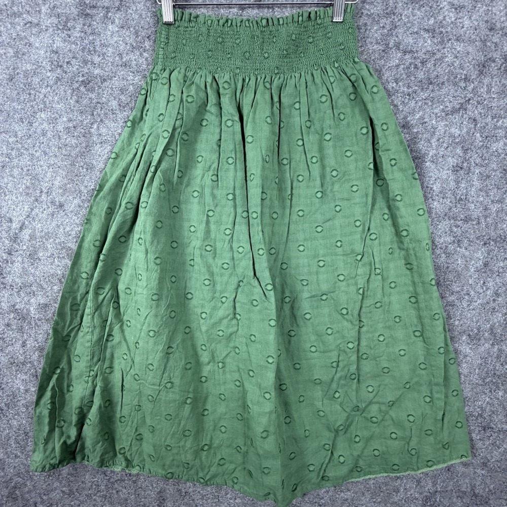 Swildens A-Line Skirt Womens 34 Green Cottagecore Peasant Smocked Waist Boho